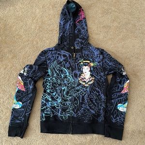 Ed Hardy Zip Up Sweater Size Medium - Excellent like new condition